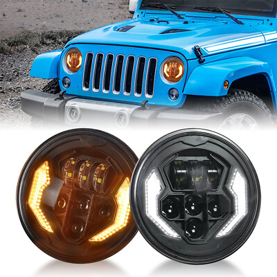 #ad 7quot;inch LED Round Headlight Halo Angel Eye DRL Light For Land Rover Defender $59.99