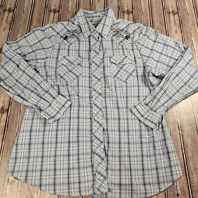 #ad ROPER Rodeo Shirt Women#x27;s XL Plaid Embroidered Long Sleeve Western Pearl Snap $23.88