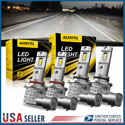 #ad 4x Auxito 9005 9006 LED Combo Headlight Bulbs High Low Beam Kit Extremely White $35.99