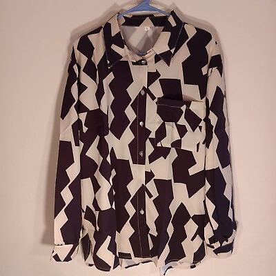 #ad NWOT SHEIN Womens Geometric Shapes Button Up Lightweight Shirt Size LRG $10.00