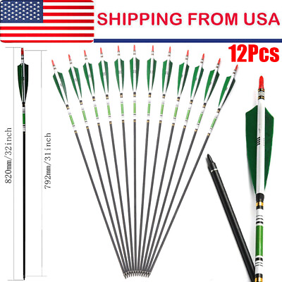 12Pcs 32in Carbon Arrows Turkey Feather Archery Hunting For Compound Recurve Bow $46.99