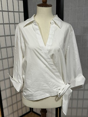 #ad White House Black Market White 3 4 Sleeve Wrap Blouse Womens Size 14 $20.00