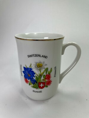 #ad Switzerland Coffee Mug Schweiz Suisse Multi color Flowers Gold Rim 8 oz Cup C6 $12.99