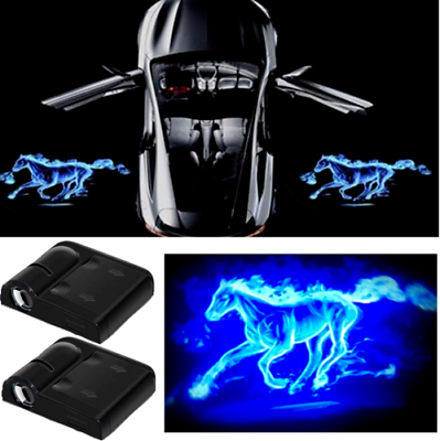 #ad 2PCS Wireless Car LED Door Light Blue Horse Logo Welcome Shadow Projector $15.50