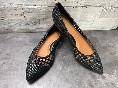 #ad Caslon Women Shoes Black 11 M Basket Weave Leather Slip On Comfort Ballet Flats $27.82