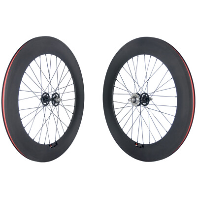 Fixed Gear 700C Track Bike Carbon Wheels 88mm Carbon Wheelset Clincher 17 Teeth $380.00