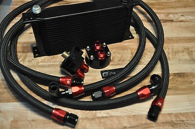 #ad UNIVERSAL 19 Row AN10 Aluminum ENGINE OIL COOLER Filter Relocation KIT $99.99