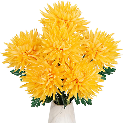 #ad 6Pcs Yellow Artificial Mums Flowers Spring Chrysanthemum Flowers 25.6quot; Long Stem $37.95