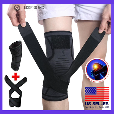 #ad Knee Sleeve With Strap Compression Brace Support Gym Joint Pain Arthritis Relief $6.25