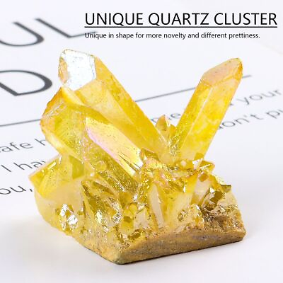 #ad #ad Natural Quartz Cluster Yellow Crystal Gem Stone Mineral Healing Specimen Reiki $9.53
