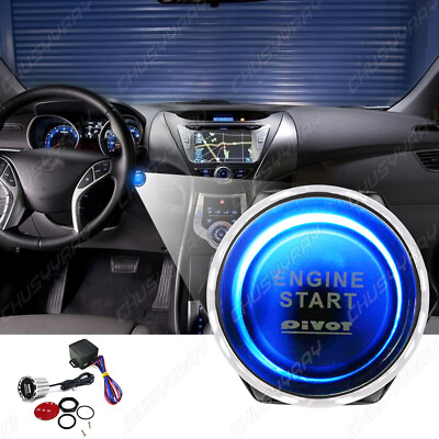 #ad 12V Racing Blue LED Engine Push Start Button Switch Ignition Starter Kit $11.04