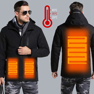 #ad New Electric USB Heating Jacket Men Winter Thermostat Hooded Heated Coat Warm $89.99