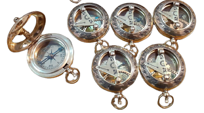 #ad Lot of 5 Brass Sundial Push Button Mini Pocket Sundial Compass $18.90