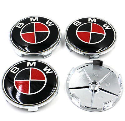 #ad 4PCS 68mm Wheel Center Caps Cover Hub Caps Wheel Rim Emblem For BMW Black Red $19.99