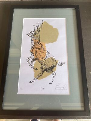 #ad Deer Elk Animal Ink Sketched Hanging Art Torn Paper Frame Signed Ltd Ed 12x17.5quot; $48.97