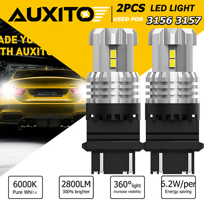 #ad AUXITO 3157 3156 LED Reverse Backup Light Bulbs 6000K White 2800LM Super Bright $13.59