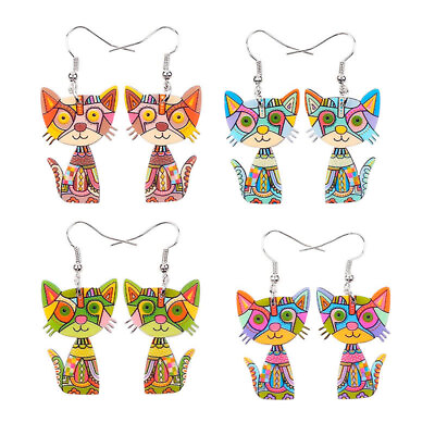 #ad Fashion Colorful Acrylic Cat Hook Earrings Drop Dangle Women Charm Jewelry Gift C $1.57