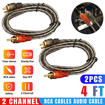 #ad 2X 4Ft RCA Cables 2 Channel Twisted Audio Amp Stereo Car Shielded Interconnect $9.98
