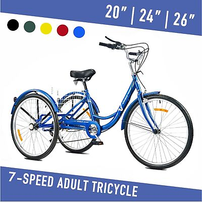 #ad 26quot; 24quot; 7 Speed Adult Tricycle 3 Wheel w Basket for Shopping Heavy Duty 450lbs $249.99