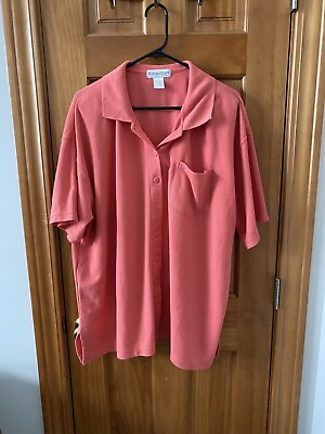#ad Dress Barn Button Up Shirt Short Sleeve Orange Melon Top Size 18 20 A $7.30