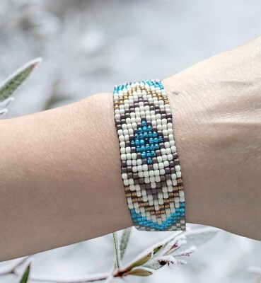 #ad Brazalete Seed bead bracelet made of miyuki delica turkish eye for protection. $19.90