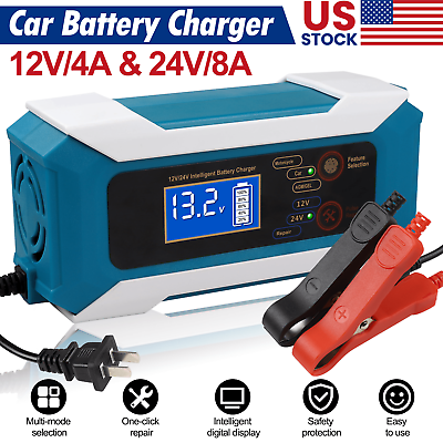#ad Heavy Duty Car Battery Charger 12V 24V Smart Automatic Intelligent Pulse Repair $21.62