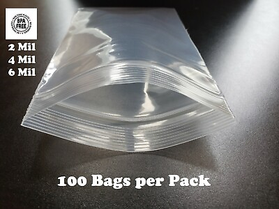 100 Plastic Bags Zip Seal 2 4 6Mil Thick Reclosable Top Lock Zipper Small Large $6.99