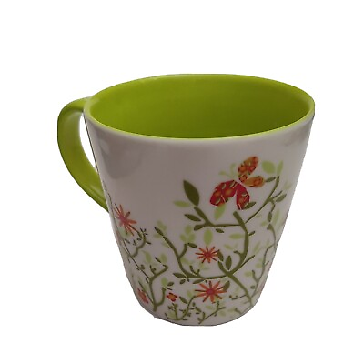 #ad STARBUCKS Spring Floral Sun Butterfly Green Inside Coffee Tea Mug 2007 Cup 12 oz $6.48