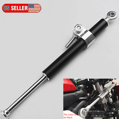 #ad 330mm Motorcycle Aluminum Steering Damper 6 way Adjust Stabilizer Black US Stock $23.66