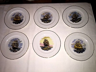 #ad 6 Schumann Arzberg Bavaria China Ships 7 3 4quot; Embossed Plates Germany $59.95