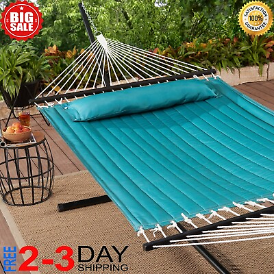 #ad Outdoor Camping Quilted Double Hammock w Pillow 445 lb Capacity Heavy duty NEW $64.99