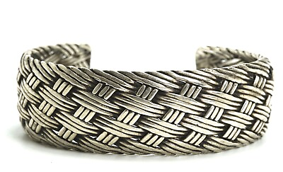 #ad Sterling Silver Basket Weave Design Wide Cuff Bracelet $100.00