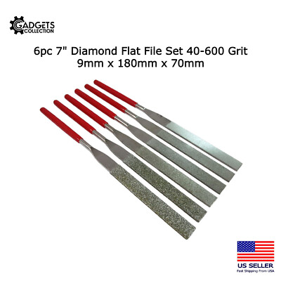 #ad 6pc 7quot; Diamond Flat File Set 9mm x 180mm x 70mm 40 600 Grit Ceramics Tile Glass $11.99