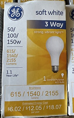 #ad GE 50 100 150 Watt 3 Way Light Bulb Soft White NON LED Single Bulb $18.92