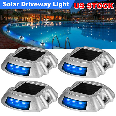 #ad 4 8x Blue Outdoor Solar Driveway Marker Light LED Dock Safety Pathway Deck Lamp $139.99