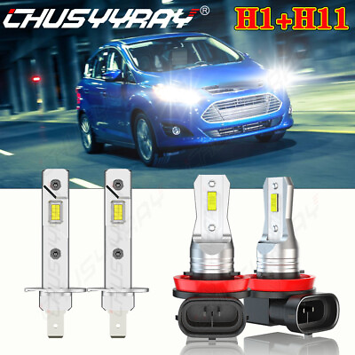 #ad For Ford C Max 2013 2015 4X H1 H11 White LED Headlight High Low Beam Bulbs Kit $29.99