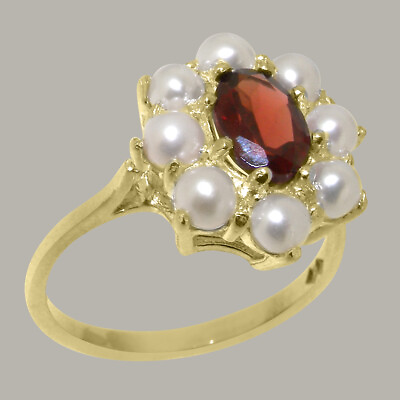 #ad 9k Yellow Gold Natural Garnet amp; Cultured Pearl Womens Cluster Ring $389.00