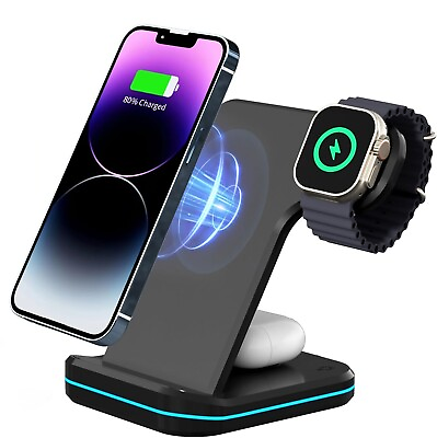 #ad Wireless Charger Charging Station 3 In1 For Apple Watch Air Pods iPhone 15 14 13 $13.99