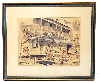 #ad Jan Bish Signed quot;El Paseo Santa Barbaraquot; Watercolor 1969 16x20 LK36 $241.50