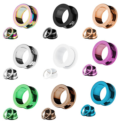 #ad 1 Pair Colorful Surgical Steel Silver Gold Screw Flesh Tunnel Ear Plug Stretcher $4.89