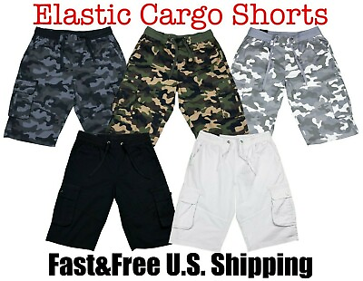 #ad Men#x27;s Cargo Shorts Elastic Twill Short Solid Camo Pants Summer Multi Pocket Pant $26.37