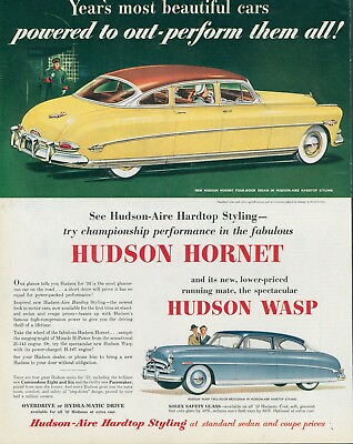 #ad 1952 Hudson Hornet Wasp Sedan Brougham Hardtop Styling Sedan Vtg Print Ad C16 $15.99