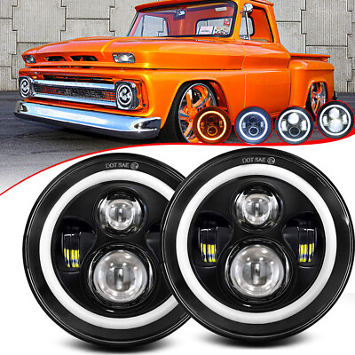 #ad 2x 7#x27;#x27; Round LED Headlights Halo Ring Hi Lo Beam For Chevrolet C10 C20 G30 Truck $39.99