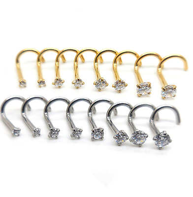 #ad Pair Gold Tone Nose Screw 18G 20G Rings Ring Stainless Clear CZ 1.5 3mm Stud NEW $5.95