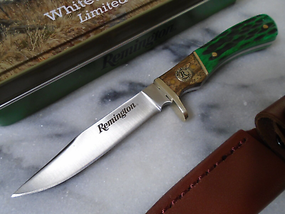 #ad Remington Whitetails Fixed Blade Knife Bone Zebra Wood Leather Sheath Full Tang $21.75